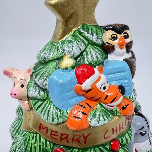 Vintage 70s Walt Disney Winnie the Pooh Ceramic Christmas Tree Music Box Taiwan - Picture 7 of 12